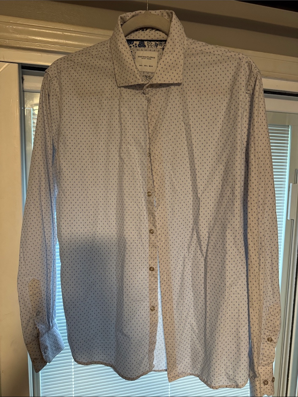 Denim & Flower White Dress Shirt with Blue Micro-Dot